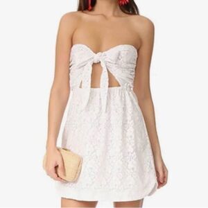 NEW For Love and Lemons Strapless Shirt Dress Bow Cutout White Lace Mini Size L